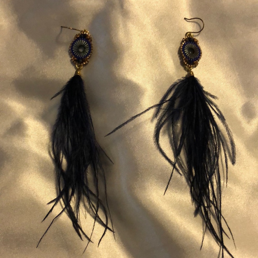 Feather drop earring - blue